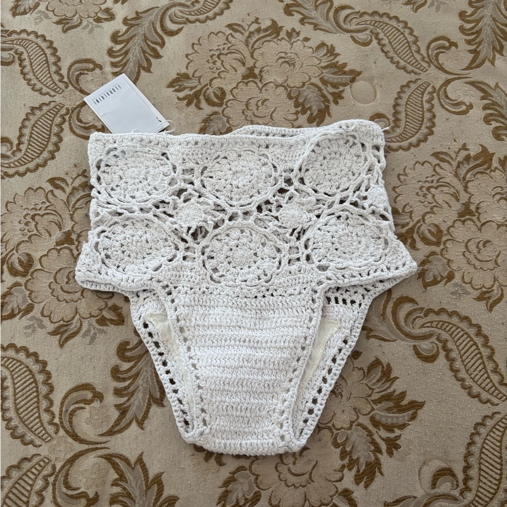 White Crochet High-Waisted Bikini Bottom